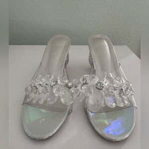 Elegant Crystal Embellished Silver Women's Heels